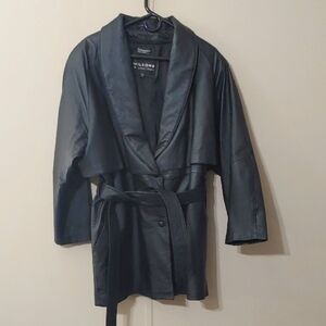 VTG Wilsons Leather Trench Coat Belted Black Jacket 3M Thinsulate Men's Size XL